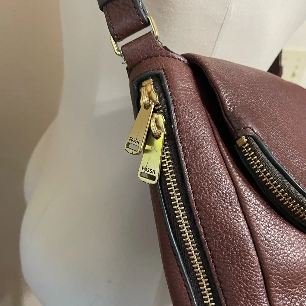 Fossil Preston Brown Pebbled Leather Messenger Bag